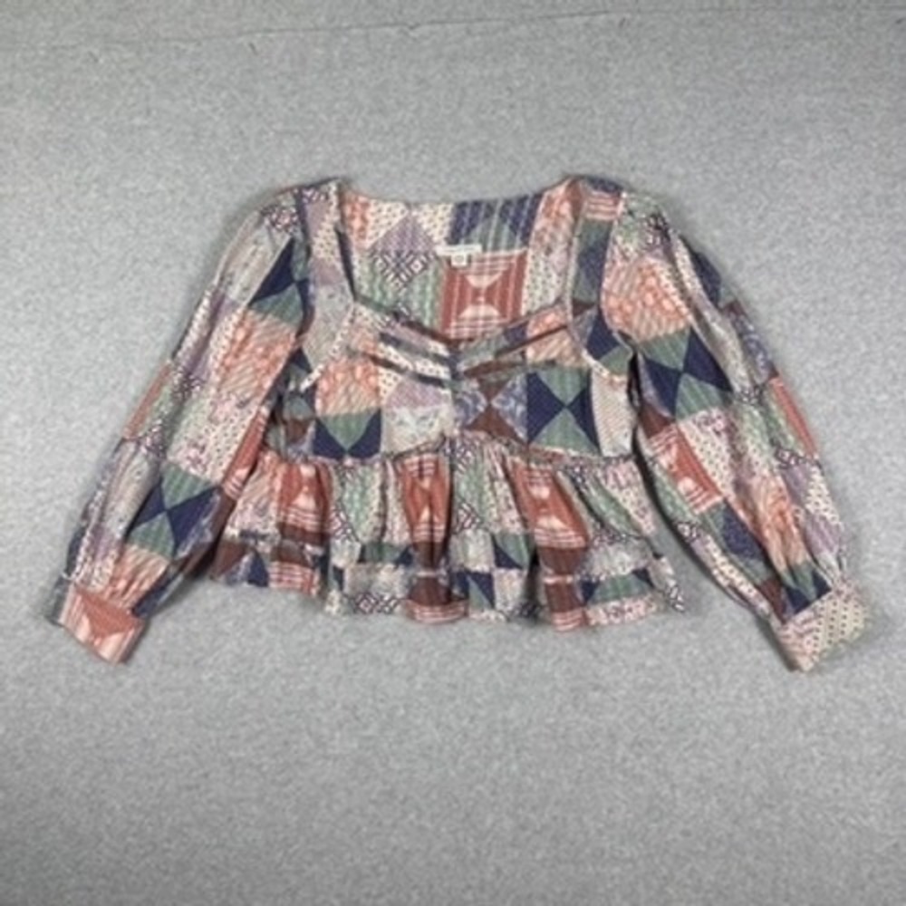 American Eagle Patchwork Peasant Blouse Multicolo… - image 9
